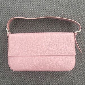 BY FAR Pink Croc-Embossed Shoulder Bag